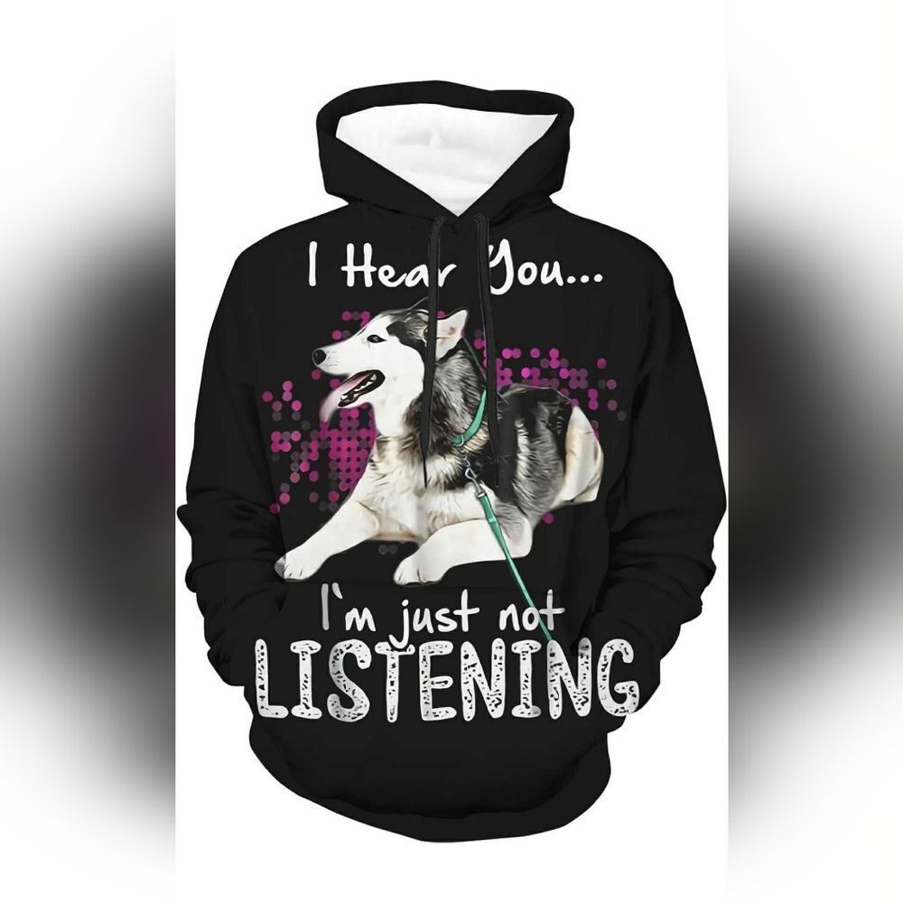 Citari Black and White Husky Print Hoodie